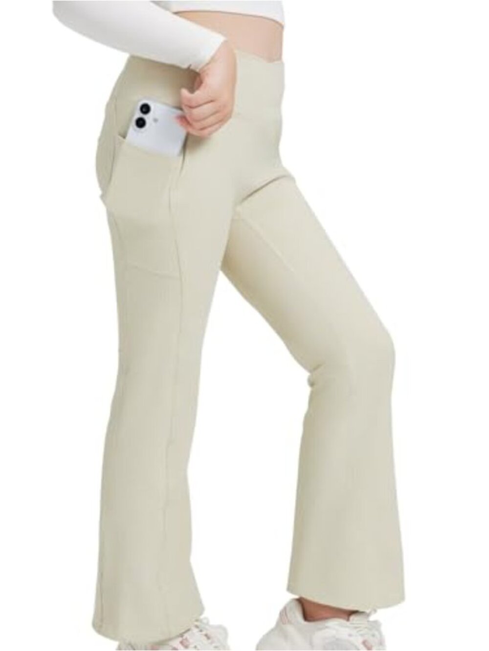 Girls Seamless Ribbed Flare Leggings High Waist Bootcut Yoga Pants